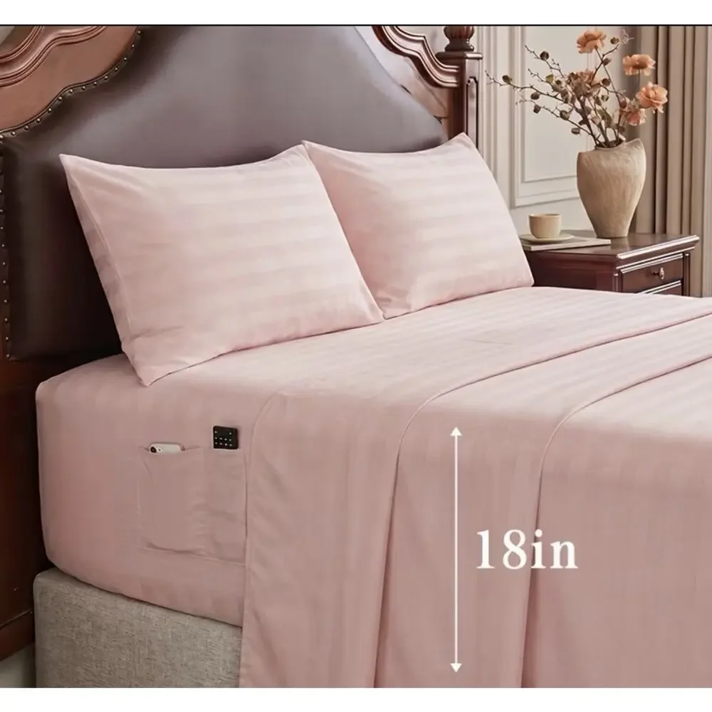 Cooling Stripped Pink/coral Queen Sheet Set 4 Piece New In Package